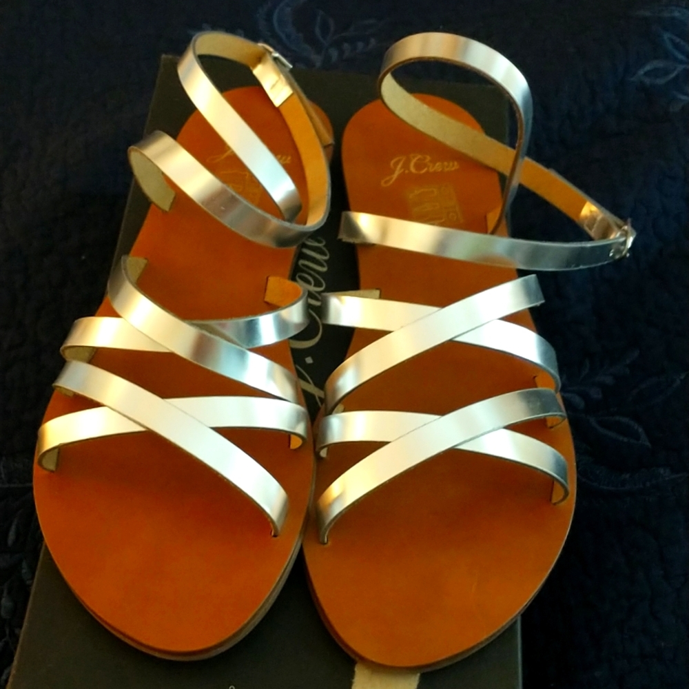J Crew Double Cross Sandal 8. Silver NIB.